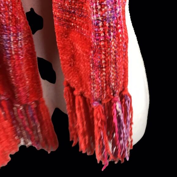 Collection 18 Women’s Pink Red Space Dye Chenille Muffler Scarf Fringe - Picture 7 of 12